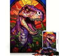 T Rex Stained Glass Window Jigsaw Puzzles for Teenagers 1000 Piece Raise Memory Leisure Time Clean Edge Lovely Present (38x52cm)