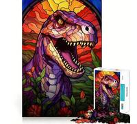 T Rex Stained Glass Window Jigsaw Puzzles for Teenagers 1000 Piece Raise Memory Leisure Time Clean Edge Lovely Present (38x52cm)