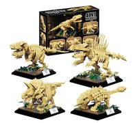 T-Rex,Triceratops,Ankylosaurus,and Spinosaurus Dinosaur Fossil Building Set | compatible with lego, posable joints, display base with plaque & plants. Great for kids 8+ & adults，Safe ABS material