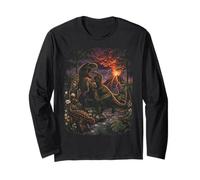 T-Rex Volcano Prehistoric Dinosaur Scene Cretaceous Art Gift Long Sleeve T-Shirt