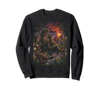 T-Rex Volcano Prehistoric Dinosaur Scene Cretaceous Art Gift Sweatshirt