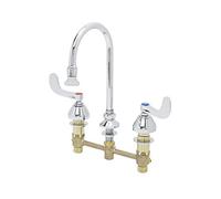 T&S Brass B-2865-04 Deck Mount 8-Inch Centers Rigid Gooseneck Medical Faucet with Rose Spray 4-Inch Wrist Handles