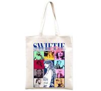 T-S Printed Album Inspired Canvas Tote Bag, Aesthetic Singer Gift for Music Lovers and Fans, Beige, S