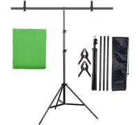T-Shape Backdrop Stand Kit with Background Cloth Video Chroma Key Green Screen Frame for Photography Photo Studio Props for Product Portrait Shooting Photo(2x2.6M Kit)