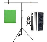 T-Shape Backdrop Stand Kit with Background Cloth Video Chroma Key Green Screen Frame for Photography Photo Studio Props for Product Portrait Shooting Photo(2x2M Kit)