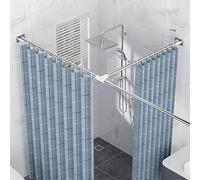 T Shape Shower Curtain Pole, Straight Tension Rods For Curtains, Extendable Clothes Rail Stainless Steel, Adjustable Shower Curtain Rod No Drill, For Bathroom Bathtub Cloakr(Size:D 140-220+110-170cm.)