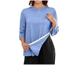 T-Shirt 3/4 Sleeve Summer Womens Blouse Adaptive Tear Away Side Snap Chemo Port Top for Women Post Shoulder Surgery Casual Loose Work Tunics Soft Basic Tee Shirts Blue