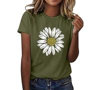 T Shirt 40 Women Sunflowers Summer T-Shirt Plus Sizes Loose Blouses Tops Short Sleeves Graphic Casual T Pieces Blouse Leopard Print Ladies, Army Green, XXL