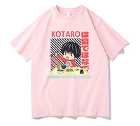 T-shirt Anime Kotaro Lives Alone T-shirt Short Sleeves Cotton Summer T Shirts Men Women Casual Loose T-shirt Short Sleeves Tops-Pink||M