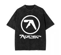 T-Shirt Aphex Twin Washed Black Print Cotton Graphic Oversized Korean Fashion Short Sleeve Tops Tees Y2k for Men Women Tee XL 1