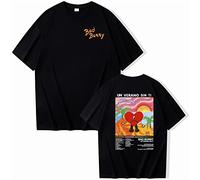 T-Shirt Bad Bunny Printed Cotton Short Sleeves T-Shirt Men Women Casual Loose Neutral T-shirts Short Sleeves Tops Boys Girls-Black||3XL
