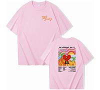 T-Shirt Bad Bunny Printed Cotton Short Sleeves T-Shirt Men Women Casual Loose Neutral T-shirts Short Sleeves Tops Boys Girls-Pink||L