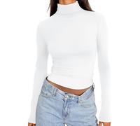 T Shirt Black Long Sleeve Turtleneck Crop Top for Women Basic Slim Fit Going Out T Shirt Winter Clothes Doll Circus, White, S