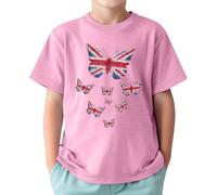 T Shirt Blue T Shirts for Boys and Girls with Butterflies and Beautiful British Flag (1-13 Years) Jack Kids, pink, 10-11 Years