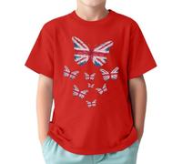 T Shirt Blue T Shirts for Boys and Girls with Butterflies and Beautiful British Flag (1-13 Years) Jack Kids, red, 12-13 Years