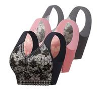 T-Shirt Bras 3 Pack Bras Older Women Wireless Ladies Full-Coverage Sports Bra Lace Wide Strappy Wirefree Push Up Seamless Comfortable Anti-Sagging Bras Elderly Bralettes Mesh Sleep T-Shirt Bra