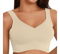 T Shirt Bras for Women UK Wireless Bras for Women Stretch Comfort V Neck Seamless Daily Wear Bralette Lightweight Sleep Yoga Running High Impact Sports Bra with Removable Pads Beige,XXL