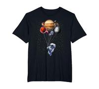 T-Shirt, Cat as Astronaut in Space Holding Planet Balloon T-Shirt, Men's Big and Tall, Black, 2X Tall