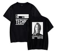 T-Shirt Children's Round Neck Cotton Vintage Short Sleeved 2D Print T-Shirt Charlotte De Witte Street Trend Harajuku Tops Men and Women's Hip-hop Style Short Sleeved-Black||l