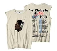 T-Shirt Children's Round Neck Cotton Vintage Short Sleeved Street Trend Harajuku Tops Singer Jon Batiste 2D Print T-Shirt Men and Women's Hip-hop Style Short Sleeved-Khaki||m
