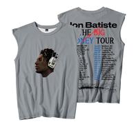 T-Shirt Children's Round Neck Cotton Vintage Short Sleeved Street Trend Harajuku Tops Singer Jon Batiste 2D Print T-Shirt Men and Women's Hip-hop Style Short Sleeved-Grey||xx_l