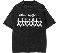 T-Shirt Children's Washed Round Neck Cotton Vintage Short Sleeved 2D Print T-Shirt Men and Women's Hip-hop Style Short Sleeved Three Days Band Grace Street Trend Harajuku Tops-Black||l