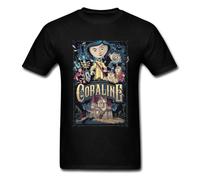 T-Shirt Coraline & The Secret Door Men T Shirts Coraline Secret Door Mens Tshirt Horror Fantasy Animation Movie Tops Tees Custom Black M