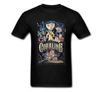 T-Shirt Coraline & The Secret Door Men T Shirts Coraline Secret Door Mens Tshirt Horror Fantasy Animation Movie Tops Tees Custom Black
