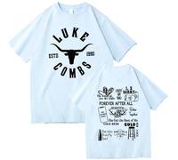 T-shirt Country Western Music Retro T-shirt Men's and Women's Cotton O-neck T-shirt Luke Combs Short-sleeved Shirt Fan Gift XS-3XL-Blue||XXL