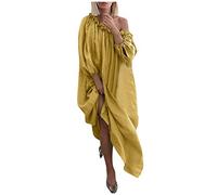 T Shirt Dress for Women Casual Women Plus Size Daily Casual Open Shoulder Vintage Loose Boho Maxi Dress Yellow