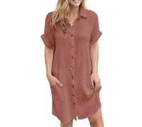 T Shirt Dress Maxi, Ribbed Dress Button Down Dresses V Neck Sundresses Short Sleeve Sundresses Solid Color Sundress Knee Length Sundress Casual Loose Style Summer Wearing Indoor Outdoor
