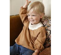 T-shirt for babies in crinkled jersey with crochet collar caramel