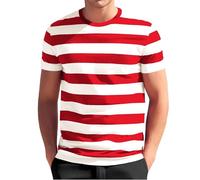 T-Shirt for Men Short Sleeve V Neck Collar Summer Top Lightweight Casual Classic Striped Regular Fit Fashion Shirts for Men (Watermelon Red, XXXL)