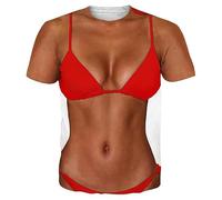 T-Shirt for Muscular Men Funny 3D Print Tee Shirt Muscle Costume Bikini Body Printed Muscle Shirt Unisex T-Shirts with Crew Neck Fancy Dress Summer Top Cool Carnival Costume, red, XXL