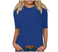 T-Shirt for Women Summer Half Sleeve Tops Basic Solid Crew Neck Tee Shirt Casual Slim-Fit Base Layers Shirts Petite Ladies Pullover Blouses My Orders UK Recent Order 2025 Blue