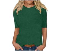 T-Shirt for Women Summer Half Sleeve Tops Basic Solid Crew Neck Tee Shirt Casual Slim-Fit Base Layers Shirts Petite Ladies Pullover Blouses My Orders UK Recent Order 2025 Green