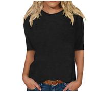 T-Shirt for Women Summer Half Sleeve Tops Basic Solid Crew Neck Tee Shirt Casual Slim-Fit Base Layers Shirts Petite Ladies Pullover Blouses My Orders UK Recent Order 2025 Black