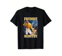 T Shirt Freddie for Mercury Official Live Homage Champion Black with Yellow Graphic Print