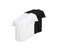 Jack & Jones Men’s Cotton T-Shirt - 5-Pack (3 White, 2 Black) Classic Short Sleeve Crew Neck - Soft & Breathable Jersey Fabric with Curved Hem - Long Line Fit Tees - Ideal for Everyday Wear (Size-2XL)