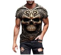 T-Shirt Men's 3D Print Graphic Funny Shirt with Skull Print Crew Neck Shirts Regular Fit Casual Shirt Casual Summer Casual Shirt Breathable Muscle Shirts Gym Sports Tops, O Black, M