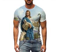 T-Shirt Men's Easter Men's Blouse 3D Pattern Jesus T-Shirt Fashionable Casual Short Sleeve Shirt with Crew Neck Fashionable Casual Anime Streetwear Ancient Greek Figure T-Shirts, O Grey, XXL