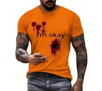 T-Shirt Men's Halloween Horror Bloody Printed Short Sleeve Shirt Blood Splash Pattern Tops Muscle Shirt with Crew Neck Letter Print Horror Bloody Printed Sports Shirt, B Orange, M