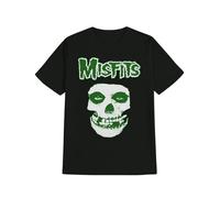 T Shirt Men's Heavyweight Crew Neck Black Punk Rock Band Tee with Misfits Graphic Print & Skull Design