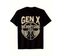 T Shirt Men's Retro 90s Graphic Black Cotton Tee with GEN X We Don't Care Vintage Design