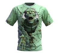 T-Shirt Men's Scary Shirt Skull Graphic 3D Print Sports Shirt Halloween Short Sleeve Gothic Style Casual Wear Carnival Cosplay Costume Horror Festive Shirt Streetwear, Green, 3XL