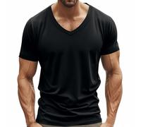 T Shirt Men's Summer Basic Short Sleeve T-Shirt Plain V-Neck T-Shirt Casual Breathable Sports Shirt Top Loose Fit Sports Tee Shirt Tops Versatile Summer Shirt Casual Shirt Men, black, 3XL