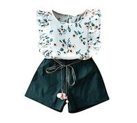 T-Shirt Print Set Girls Clothes Outfits Shorts Toddler Top+Belt Flower Kids Baby Girls Outfits&Set I Woke up This Cute (Green, 4-5 Years)