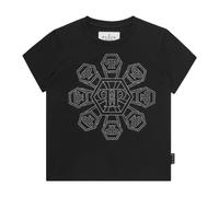 T-shirt Round Neck SS Strass Monogram - female - Philipp Plein - Kids Short Sleeve T-Shirts - Black - 16 Y - Kids 16 Y