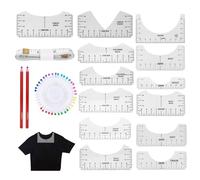 T-Shirt Ruler - 17Pack V-Neck & Round Neck T-Shirt Alignment Ruler for HTV Vinyl & Heat Press Craft Placement