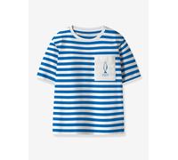 T-shirt striped boxy fit with chest pocket NAME IT for boy royal blue